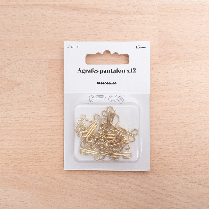 Chiusura a clip per pantaloni, larghezza 15 mm, dorata